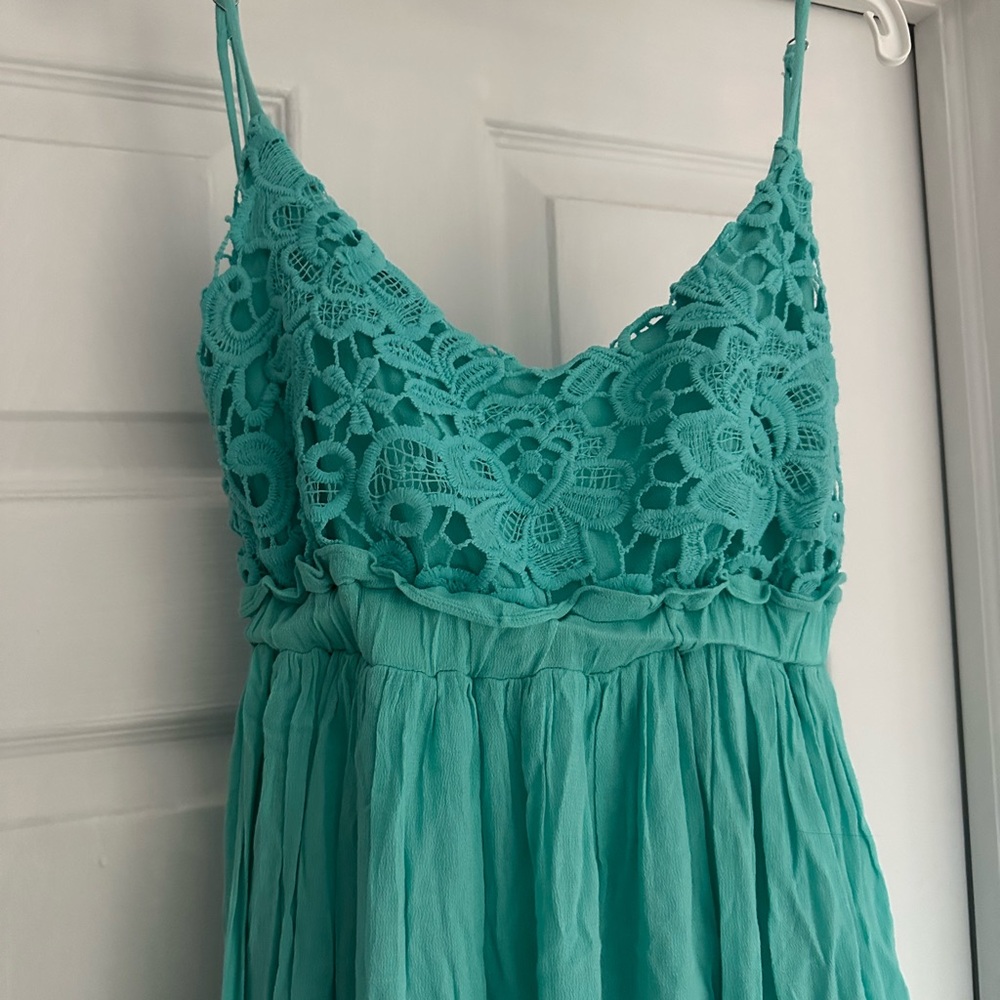 Turquoise Lace Spaghetti Strap Dress